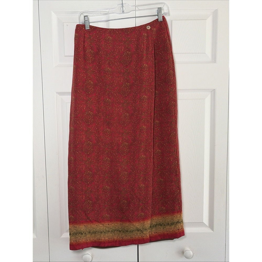 Liz Claiborne Faux Wrap Maxi Skirt Womens 6 Red Paisley Silk Vintage Size 6
